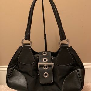 Leather-Trimmed  Tessuto Shoulder Bag